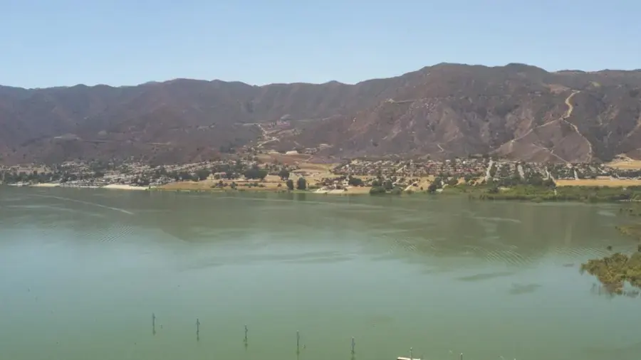 Lake Elsinore and the Santa Ana Mountains seen across the water